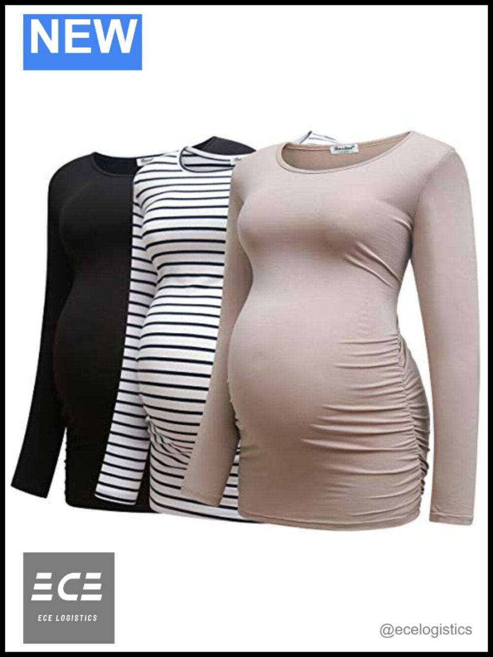 Maternity Long Sleeve Side Ruched T-Shirt Tee Top Pregnancy Clothes